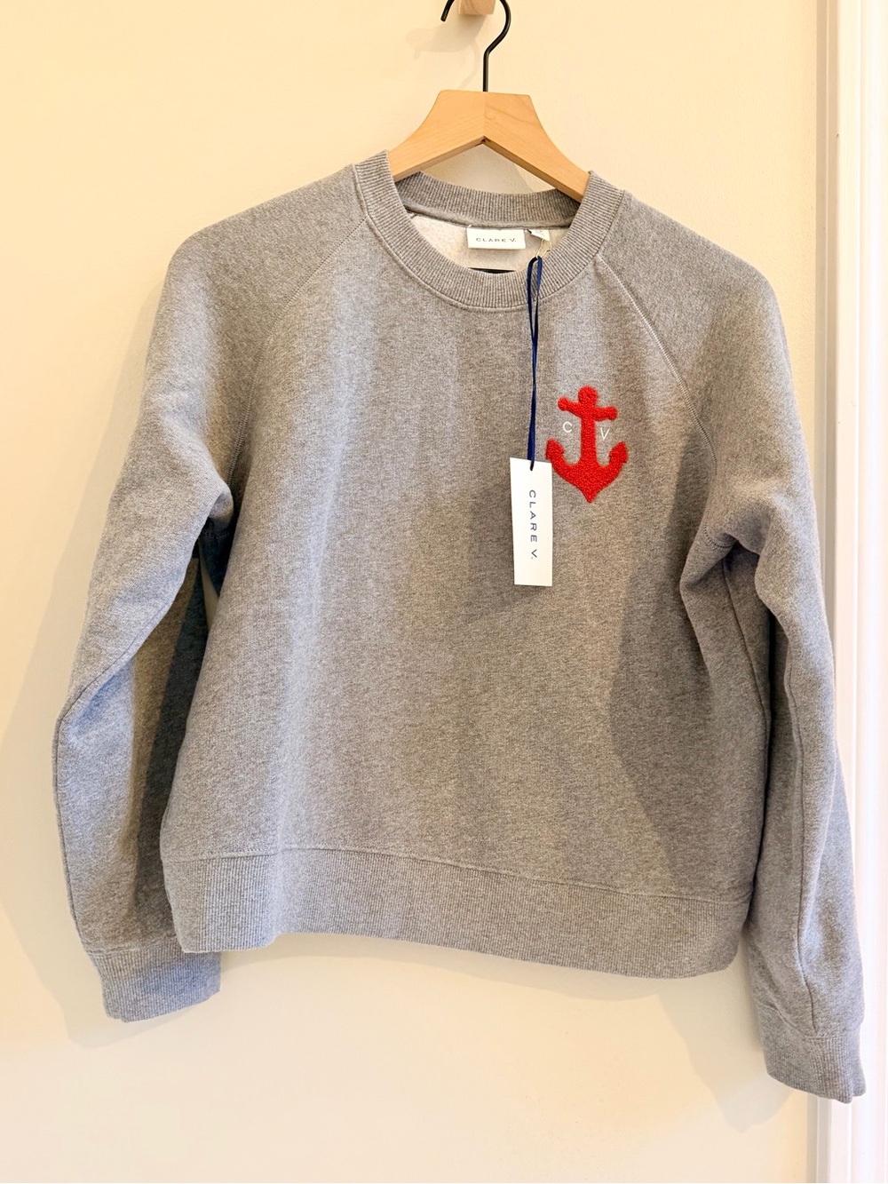 Clare V Le Court Sweatshirt Grey Melange CV Anchor NWT $195